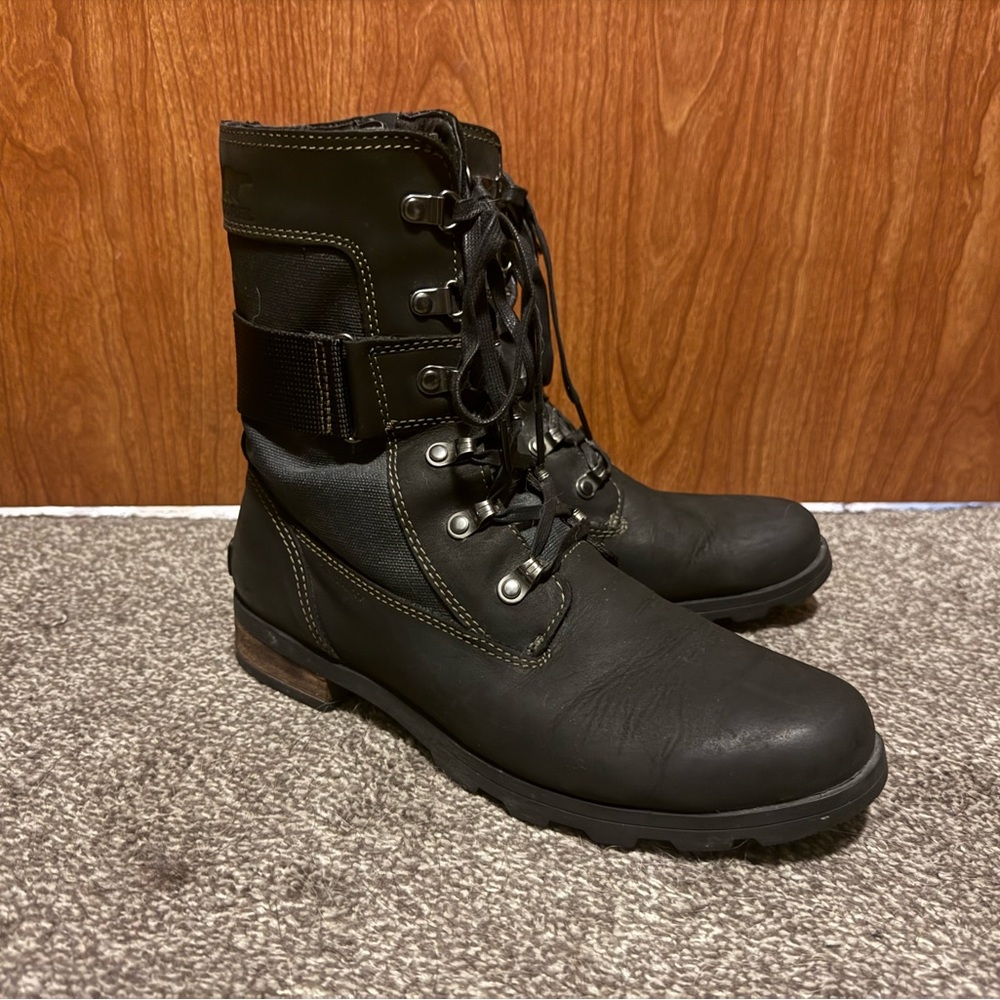 Sorel Black Leather Combat Boots